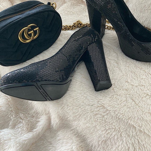 Nine West Devika Black Sequin Block Heel Sz. 8.5 - Picture 4 of 10